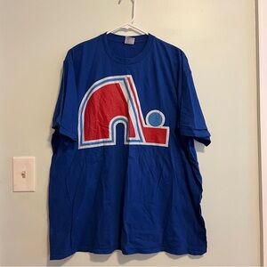 Blue Graphic T-Shirt with Red and White Design